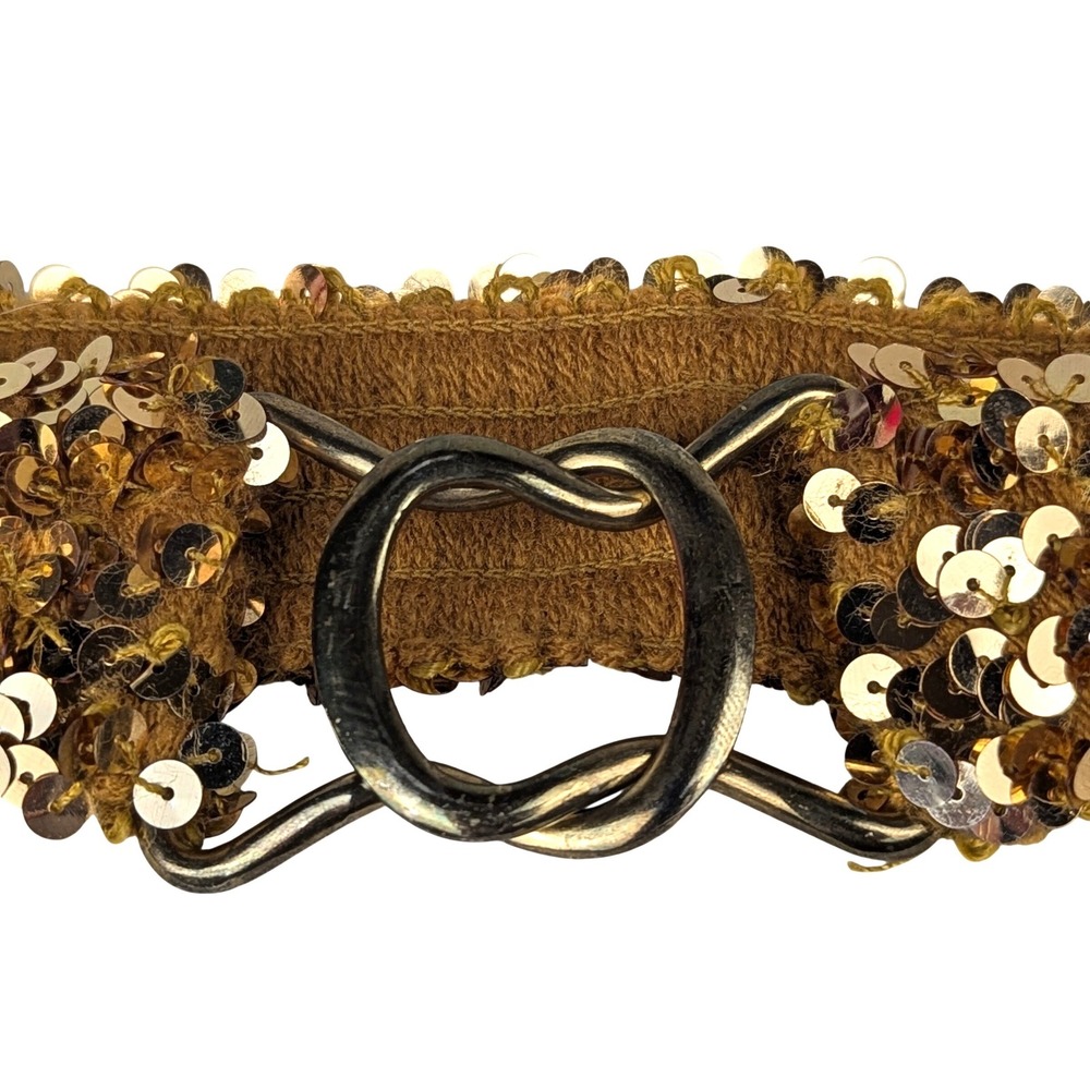 Disco Gold Sequin Elastic Waist Belt Interlocking Metal  Glam Party Accessory